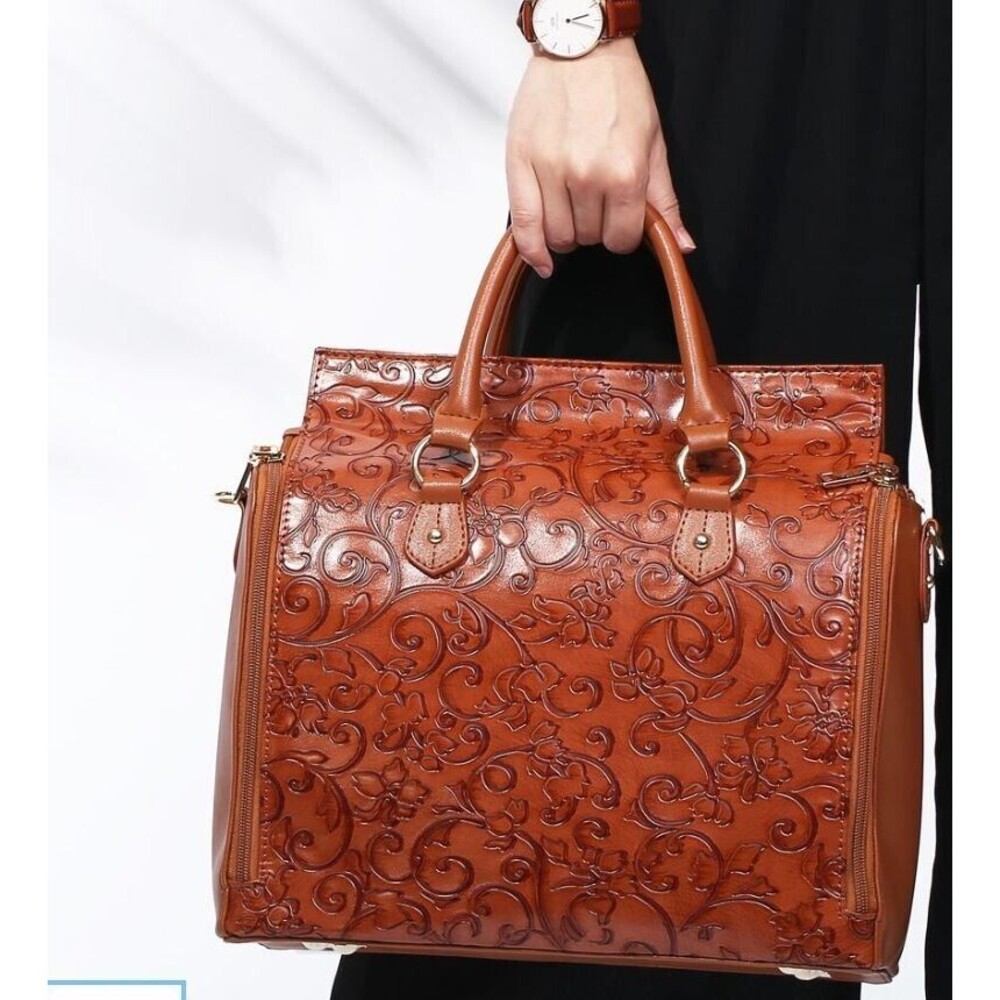 Brenice Dreamer Satchel Embossed Flower Shoulderbag Crossbody Faux Leather Boho